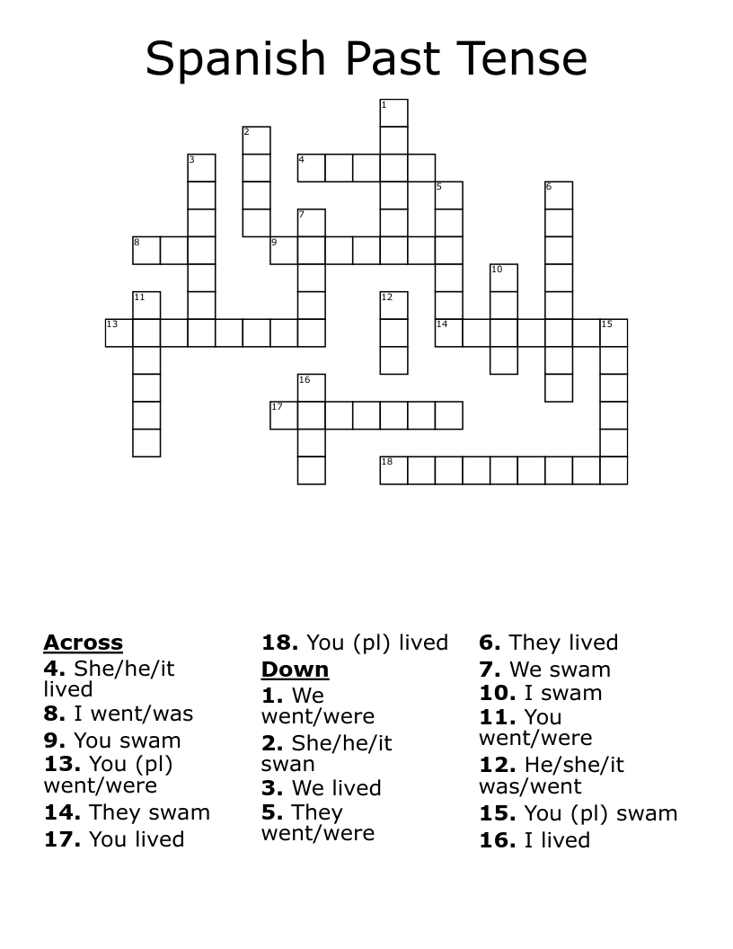 Spanish Past Tense Crossword
