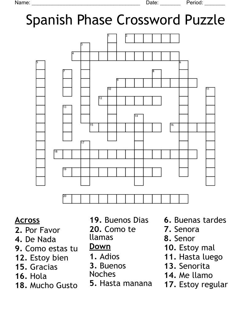 Spanish Phase Crossword Puzzle