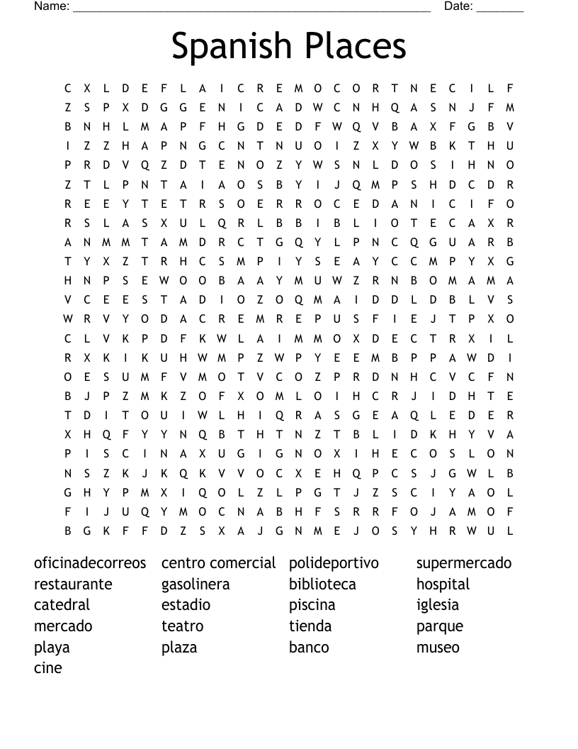 Spanish Places Word Search