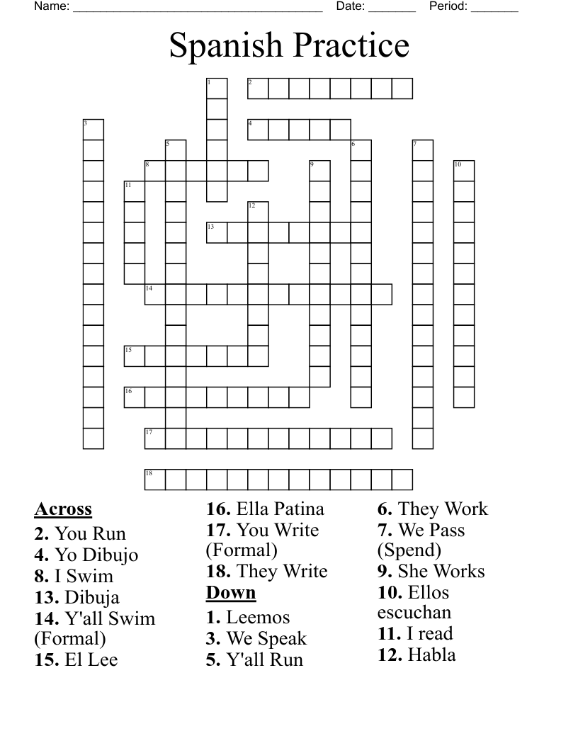 Spanish Practice Crossword