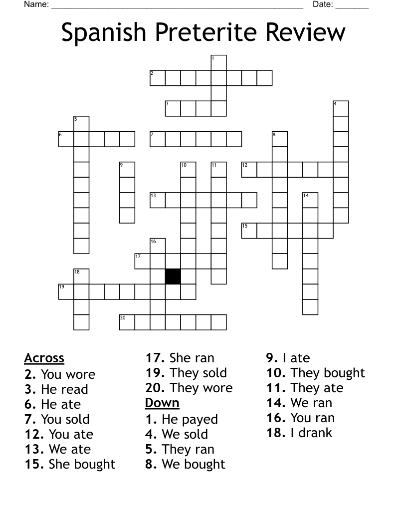 Spanish Preterite Review Crossword