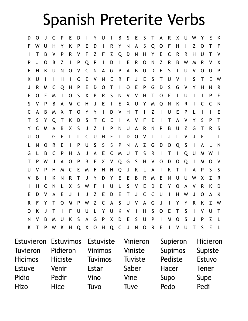 Spanish Preterite Verbs Word Search