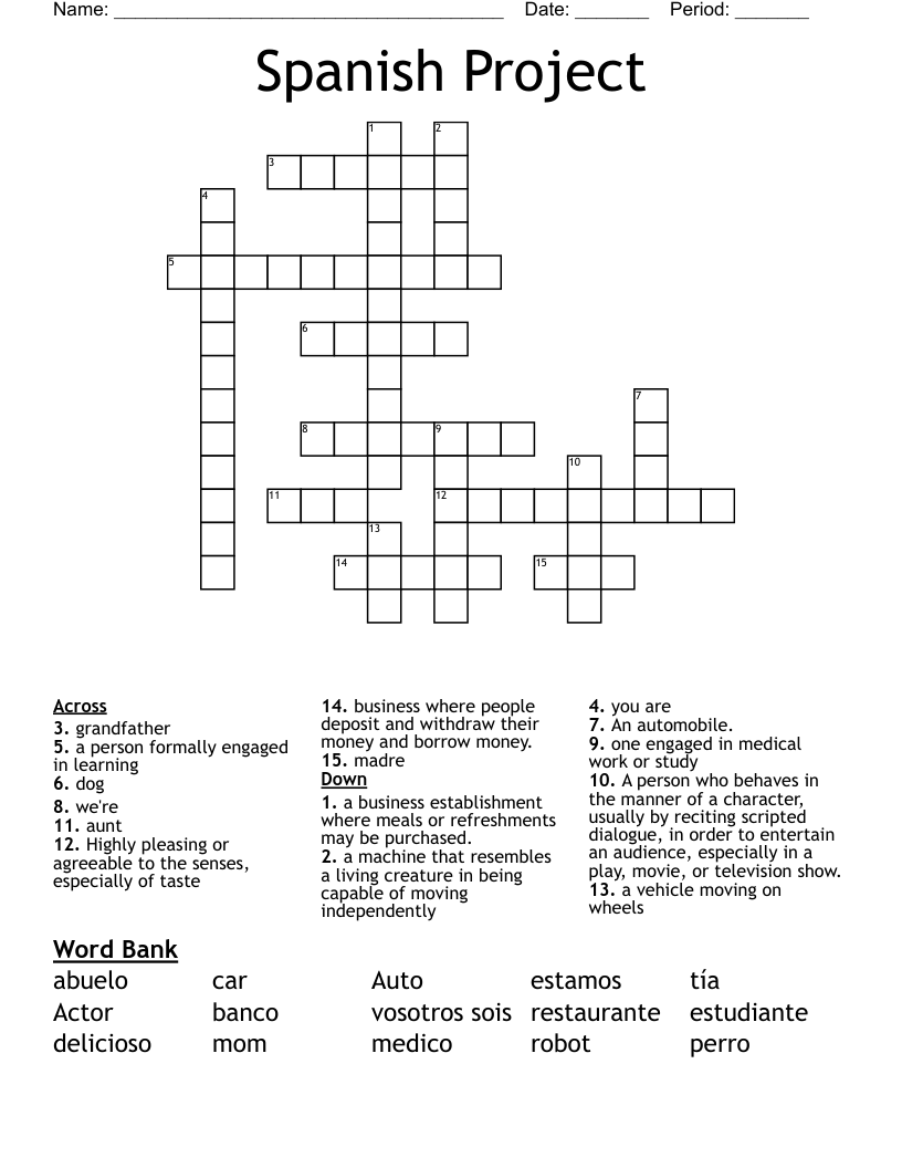 Spanish Project Crossword