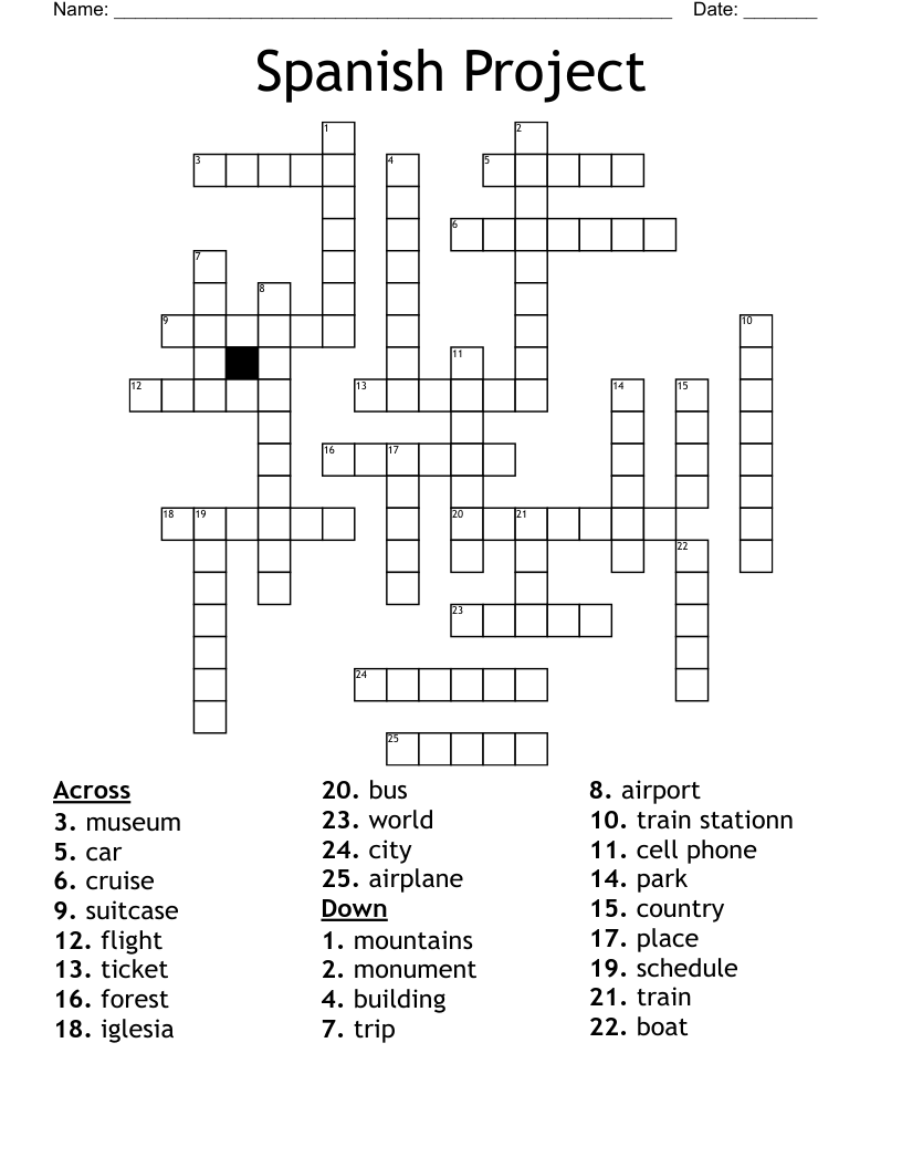 Spanish Project Crossword