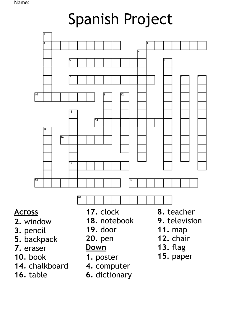 Spanish Project Crossword