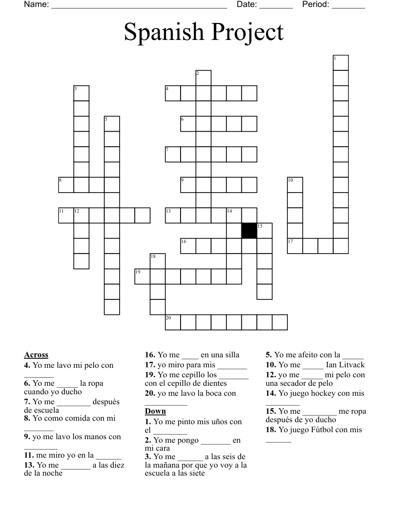 Spanish Project Crossword