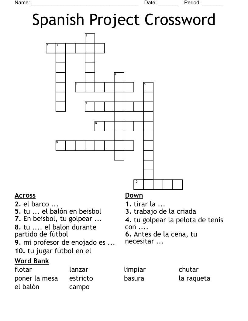 Spanish Project Crossword