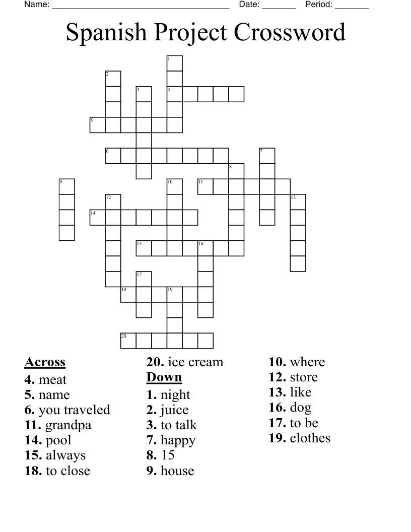 Spanish Project Crossword