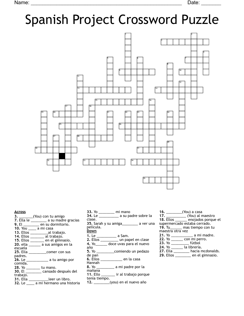 Spanish Project Crossword Puzzle