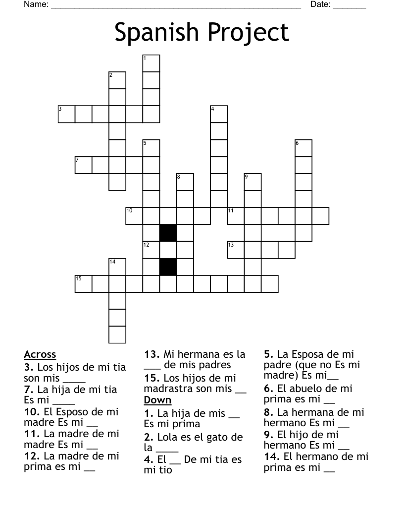 Spanish Project  Crossword