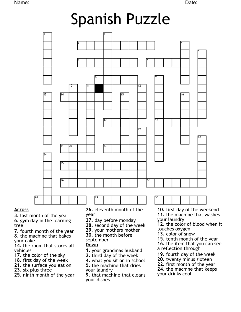 Spanish Puzzle Crossword