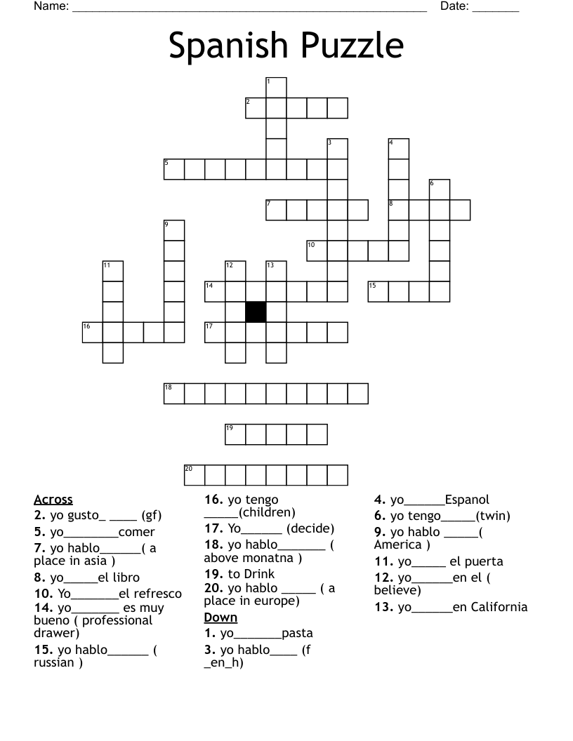 Spanish Puzzle  Crossword