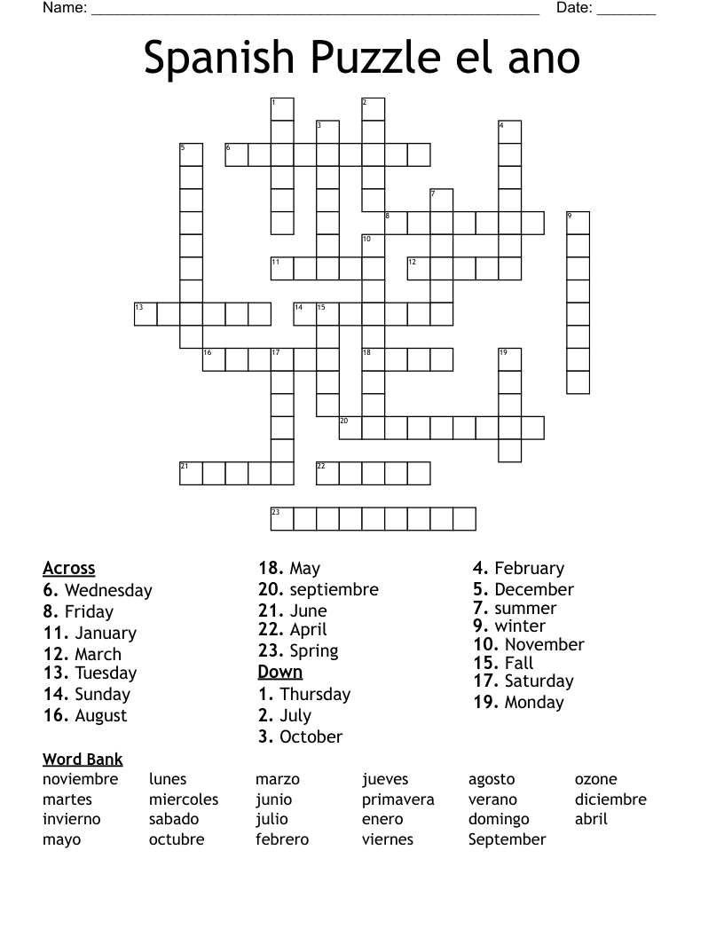 Spanish Puzzle el ano  Crossword