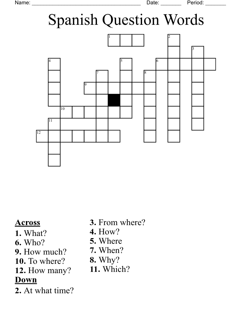 Spanish Question Words Crossword