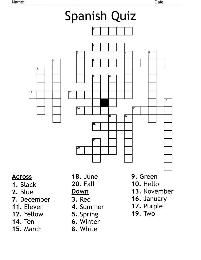 Spanish Quiz Crossword
