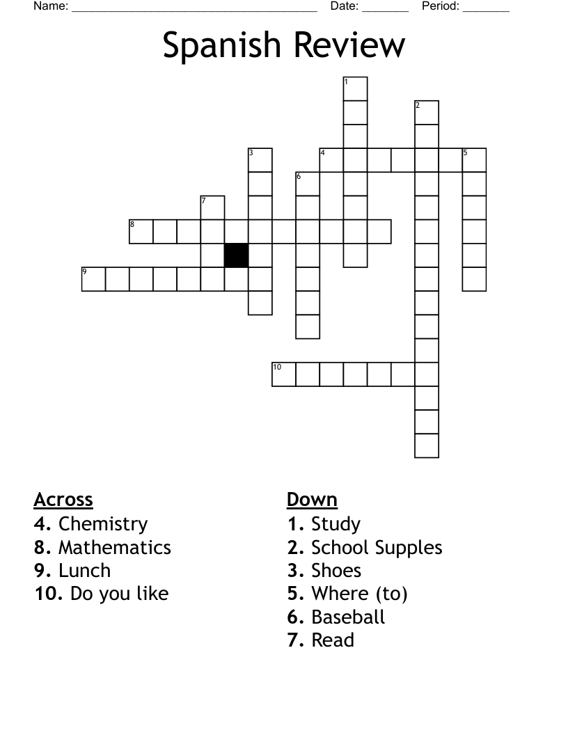 Spanish Review Crossword
