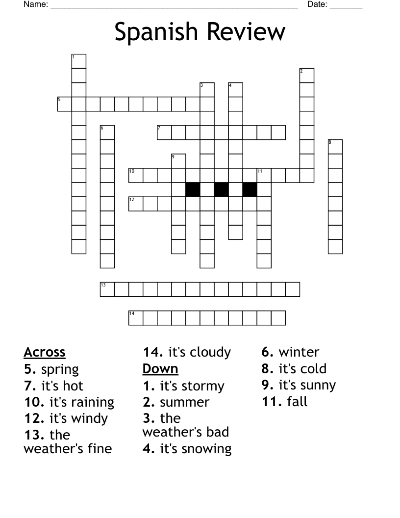 Spanish Review Crossword