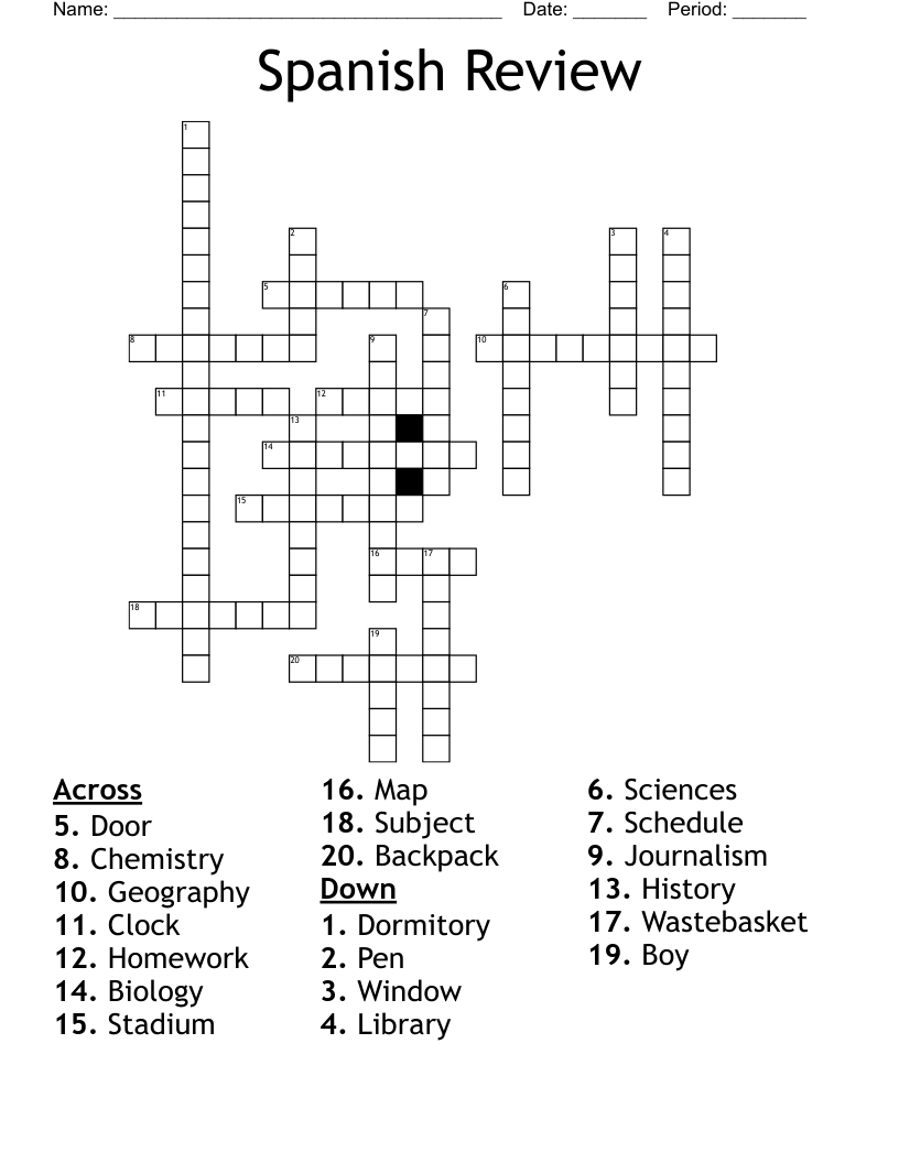 Spanish Review Crossword