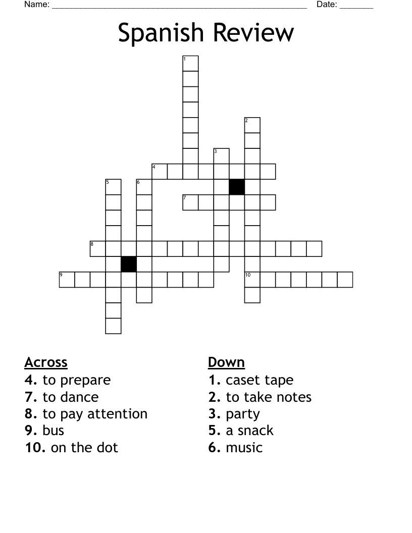 Spanish Review Crossword