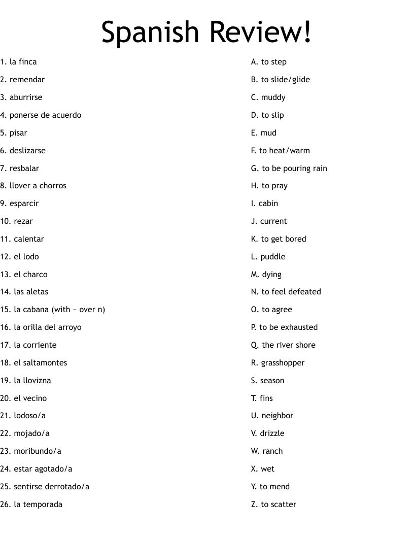Spanish Review! Worksheet