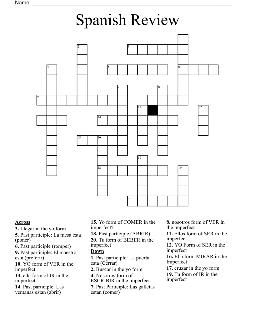 Spanish Review Crossword