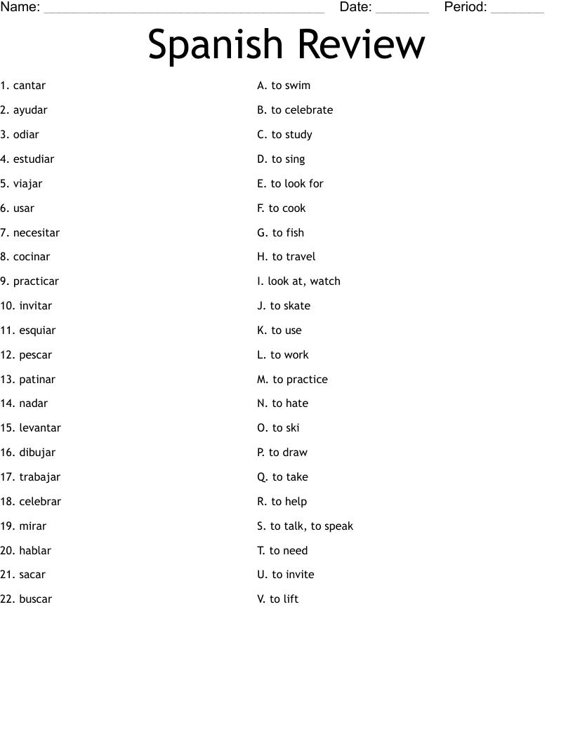 Spanish Review Worksheet