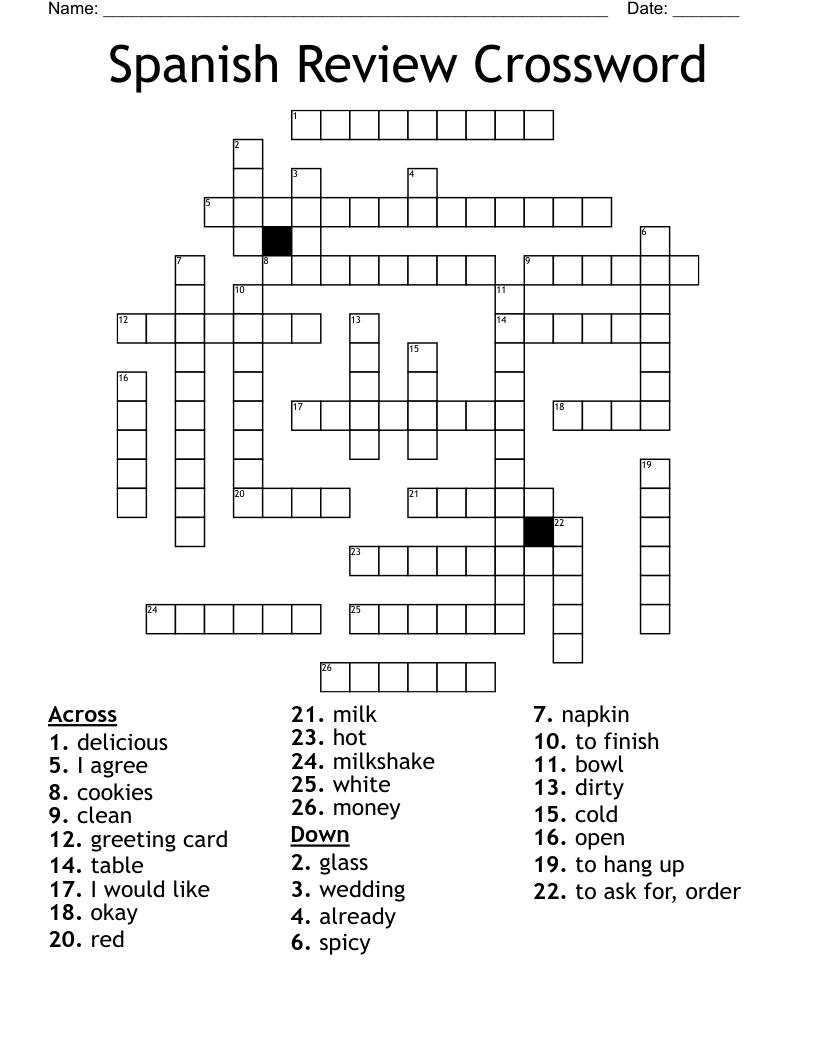 Spanish Review Crossword