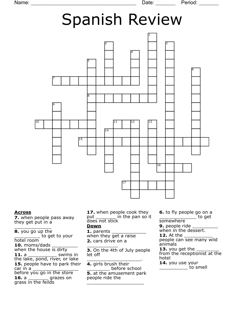 Spanish Review  Crossword