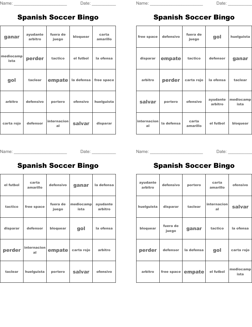 Spanish Soccer Bingo 