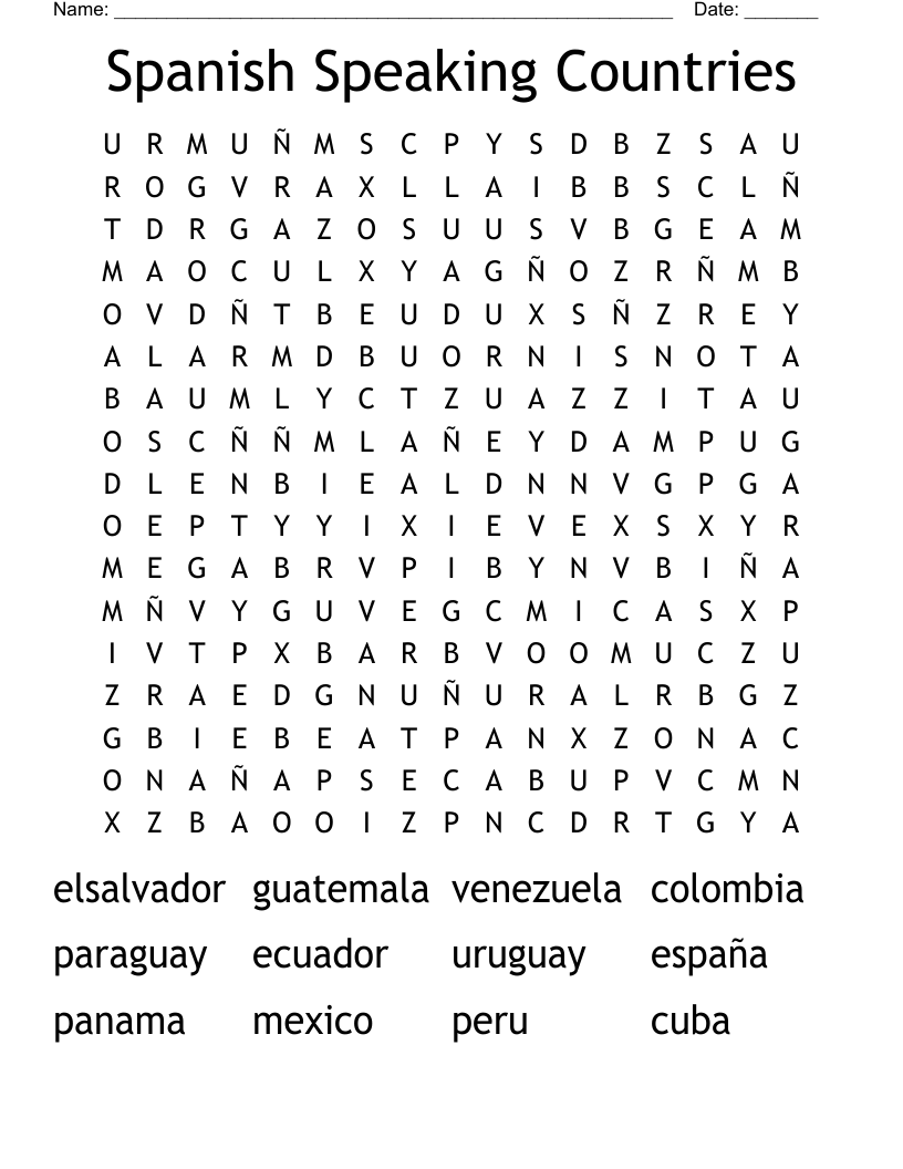 Spanish Speaking Countries Word Search