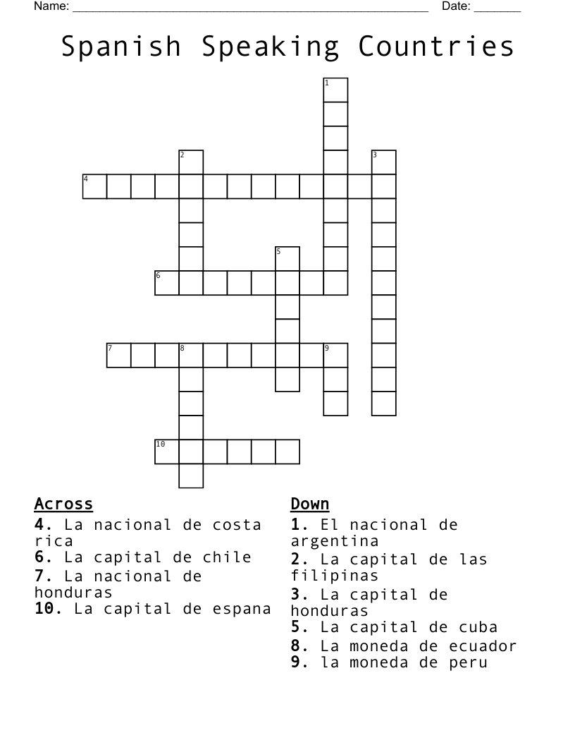 Spanish Speaking Countries Crossword