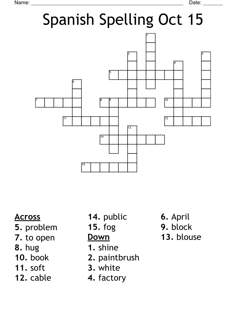 Spanish Spelling Oct 15 Crossword