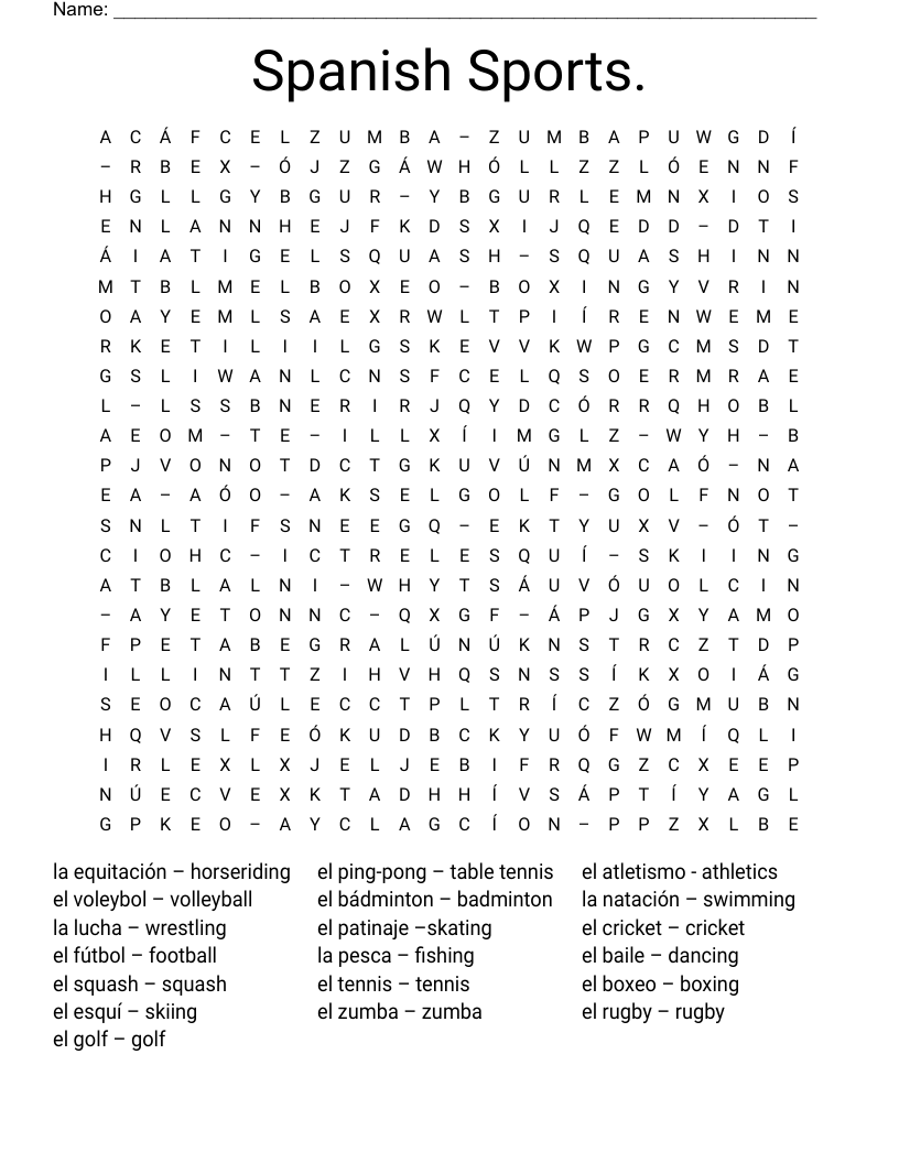 Spanish Sports. Word Search