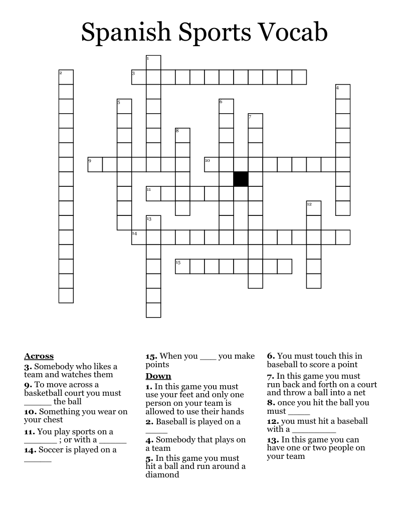 Spanish Sports Vocab Crossword