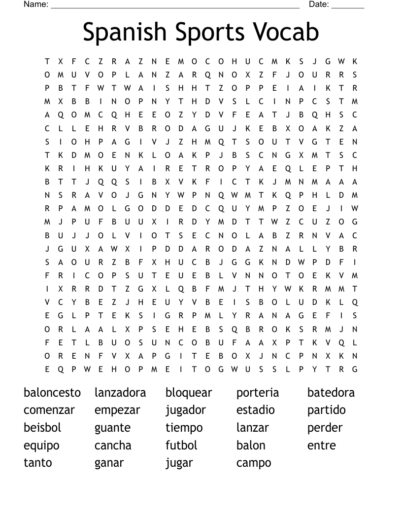 Spanish Sports Vocab Word Search
