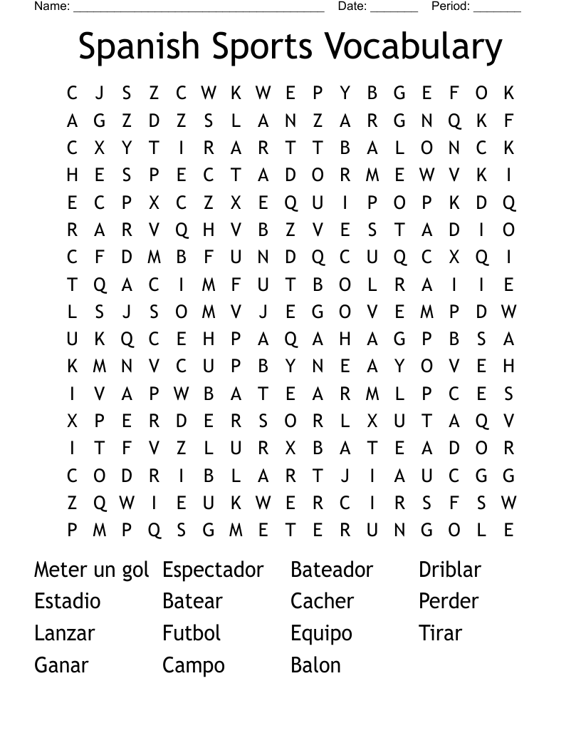 Spanish Sports Vocabulary Word Search