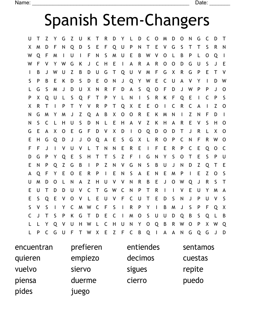 Spanish Stem-Changers  Word Search