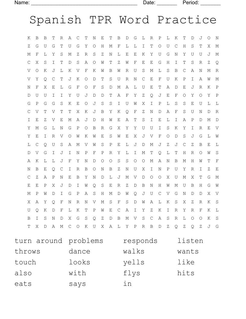 Spanish TPR Word Practice  Word Search