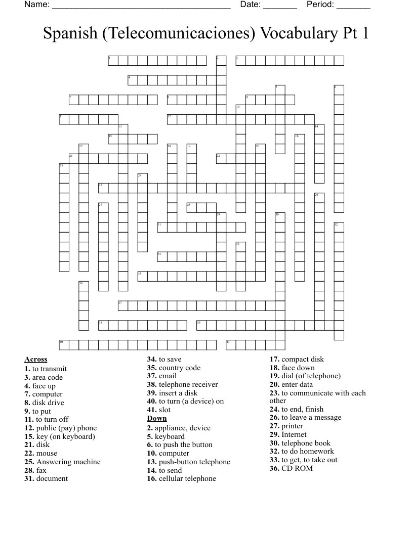 Spanish (Telecomunicaciones) Vocabulary Pt 1 Crossword