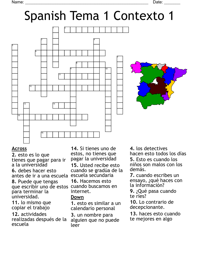 Spanish Tema 1 Contexto 1 Crossword