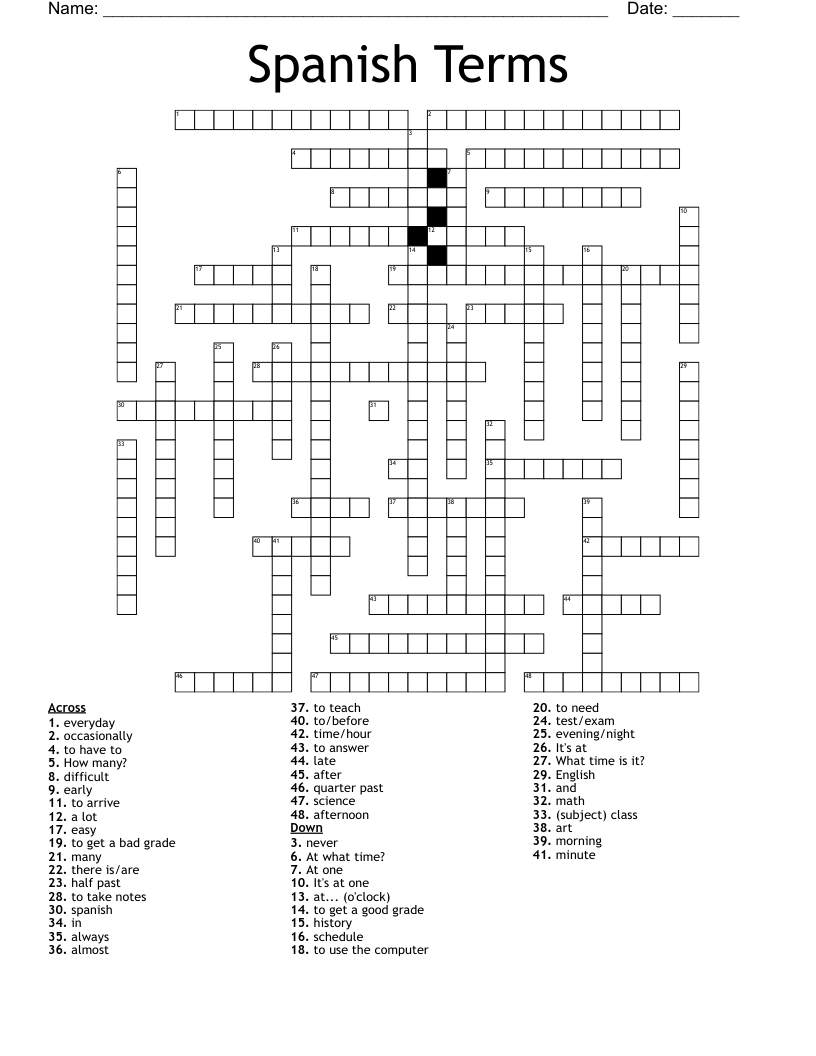 Spanish Terms Crossword