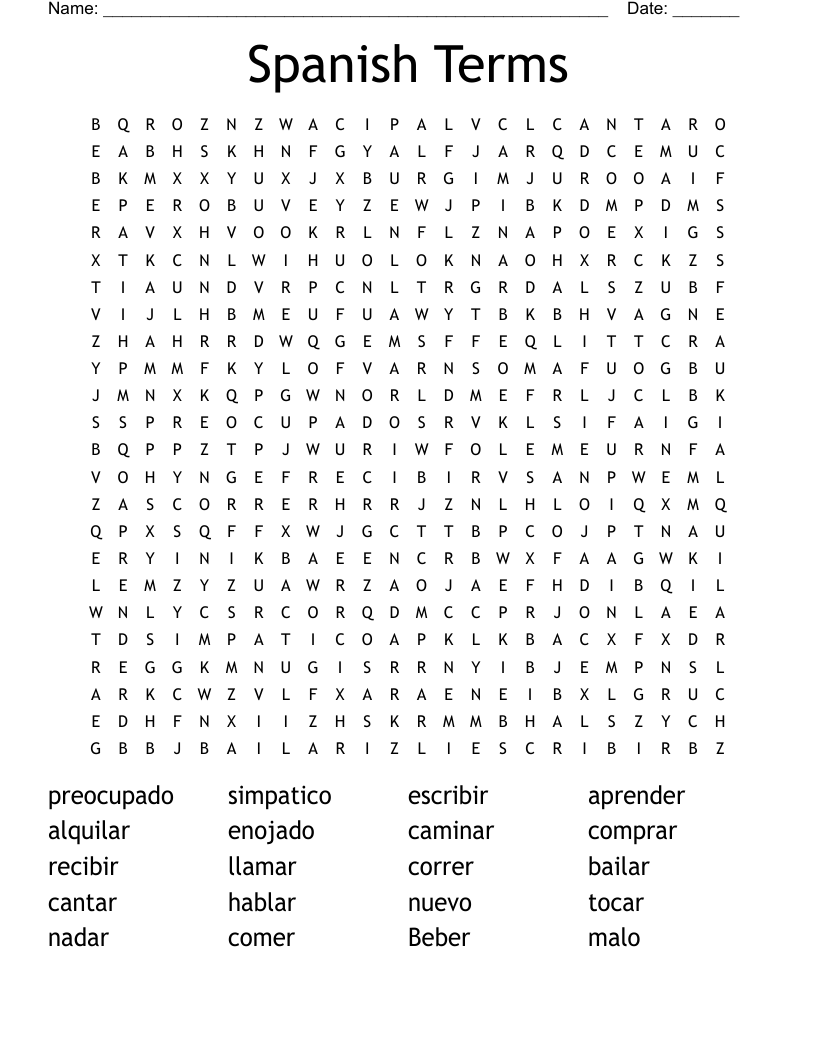 Spanish Terms Word Search