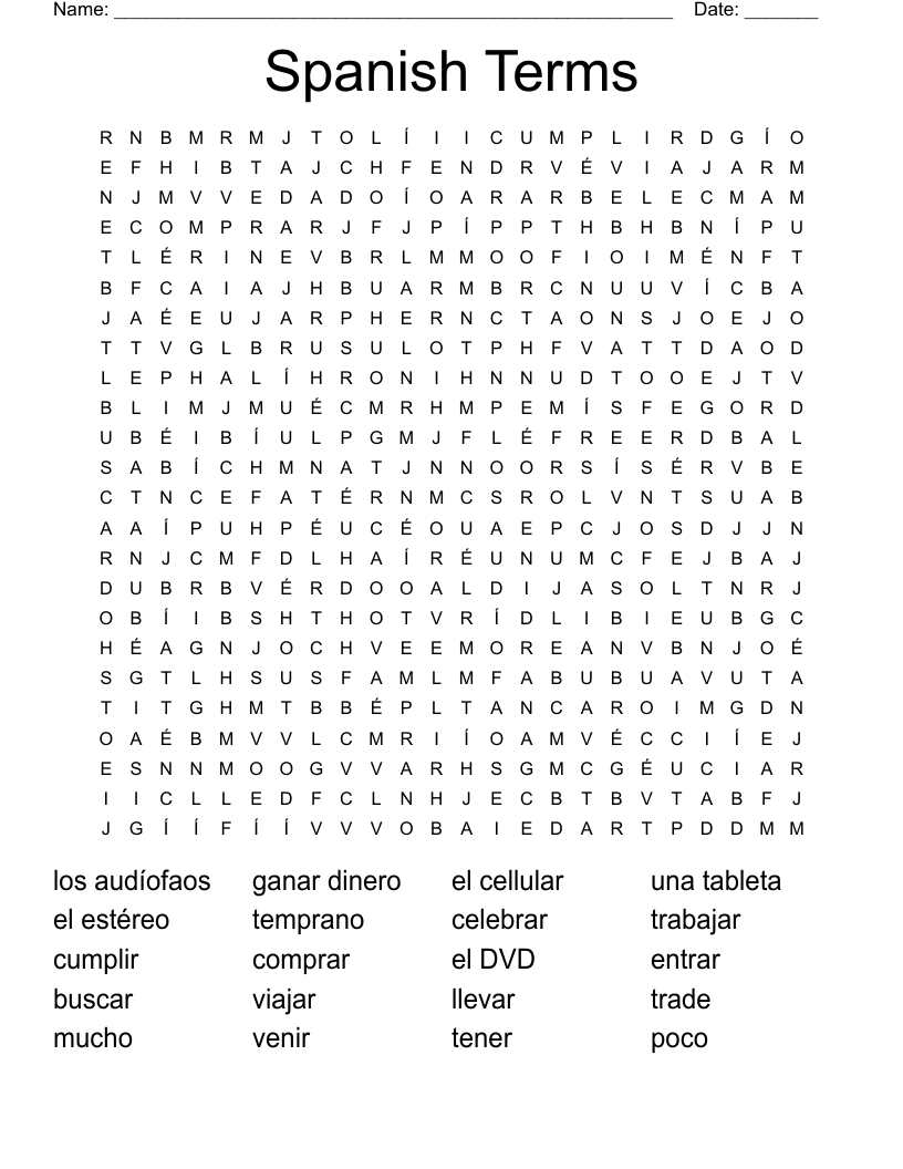 Spanish Terms Word Search