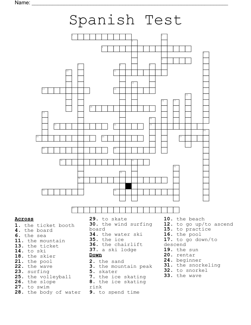 Spanish Test Crossword