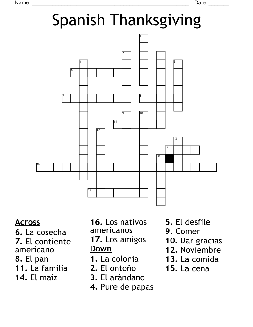 Spanish Thanksgiving Crossword