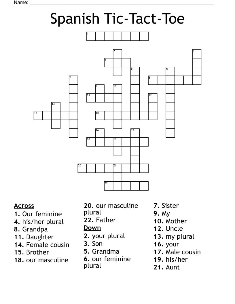 Spanish Tic-Tact-Toe Crossword