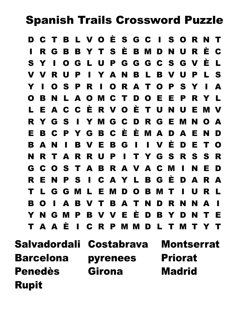 Spanish Trails Crossword Puzzle Word Search