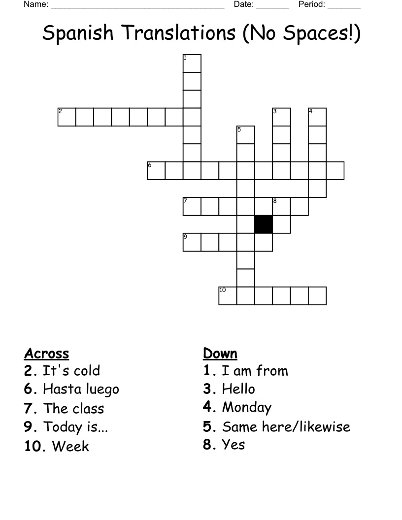 Spanish Translations (No Spaces!) Crossword