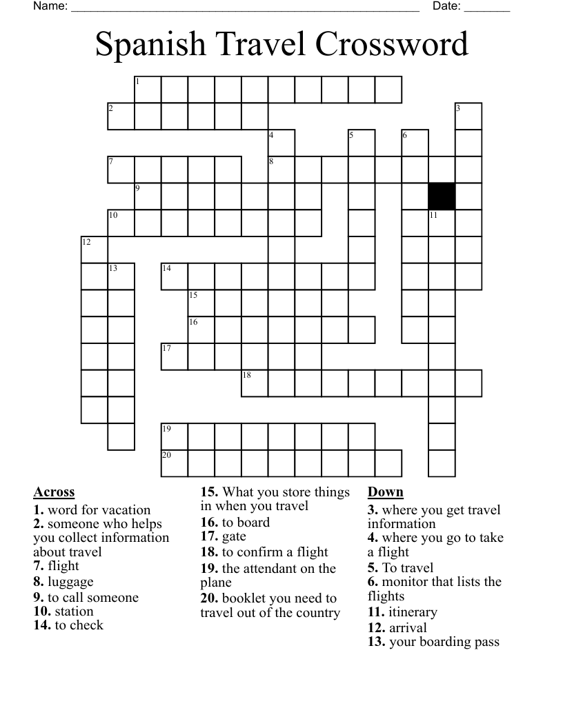Spanish Travel Crossword