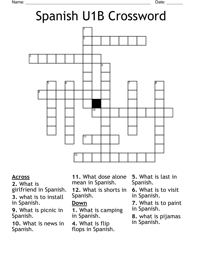 Spanish U1B Crossword 